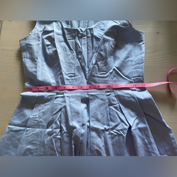 Midi-length sleeveless blue poplin dress - Picture 5 of 6